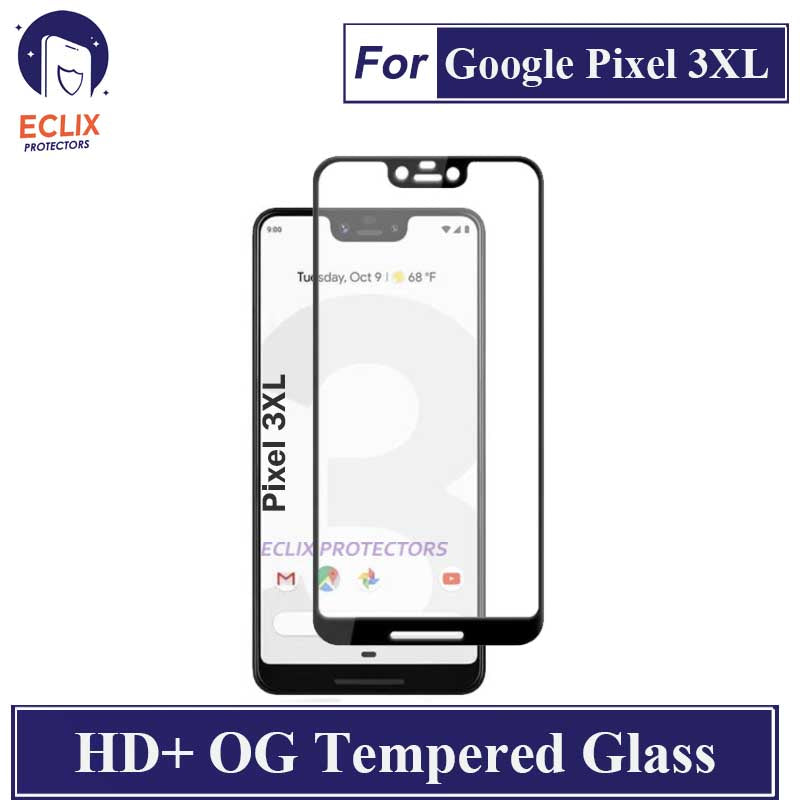 ECLIX Google Pixel 3XL Tempered Glass OG HD Plus Screen Protector Black Borders For Pixel 3 XL - Transparent