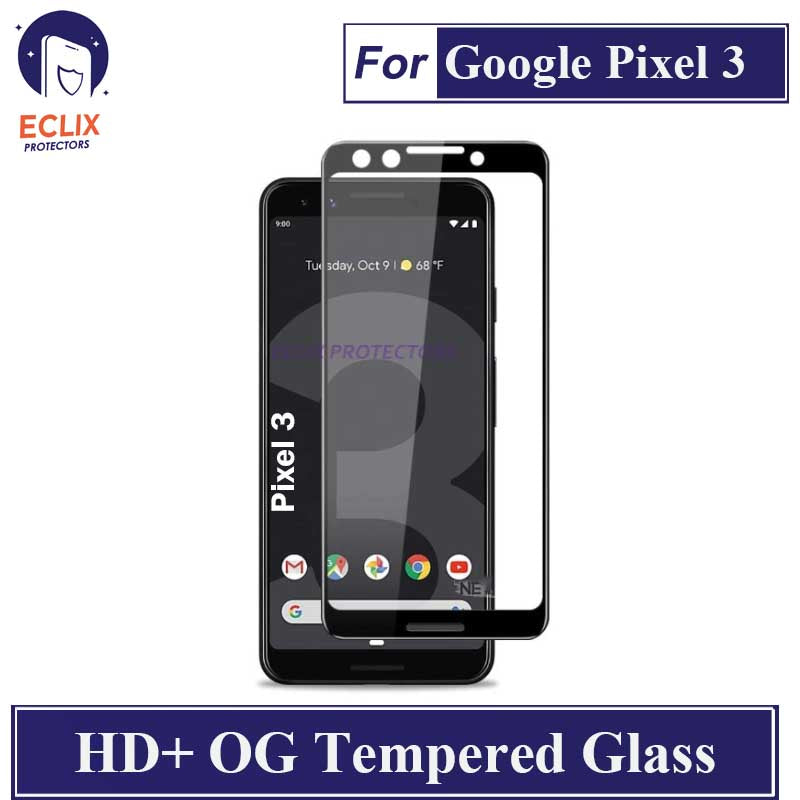 ECLIX Google Pixel 3 Tempered Glass OG HD Plus Screen Protector Black Borders For Pixel 3 - Transparent
