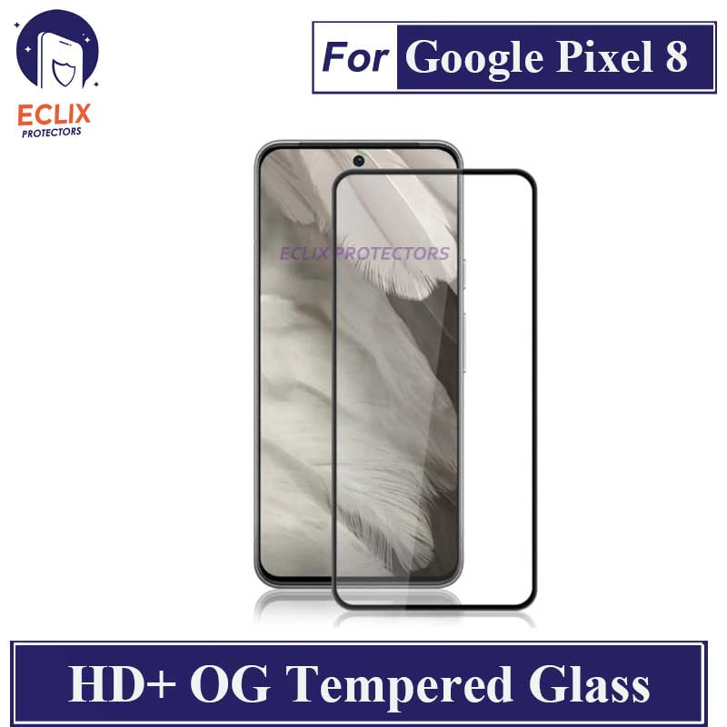 ECLIX Google Pixel 8 Tempered Glass OG HD Plus Screen Protector Black Borders For Pixel 8 - Transparent
