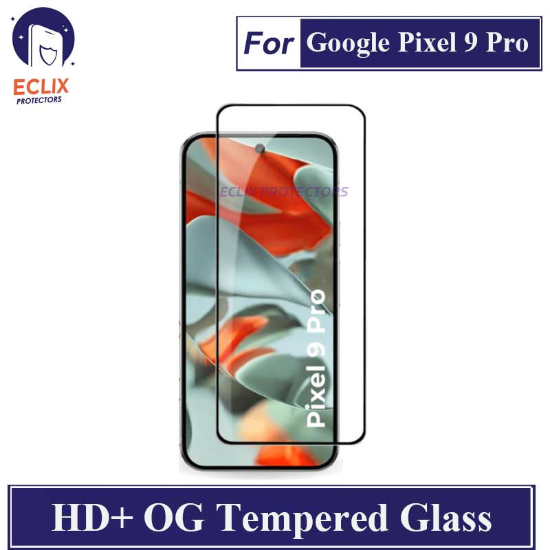 ECLIX Google Pixel 9 Pro Tempered Glass OG HD Plus Screen Protector Black Borders For Pixel 9Pro - Transparent