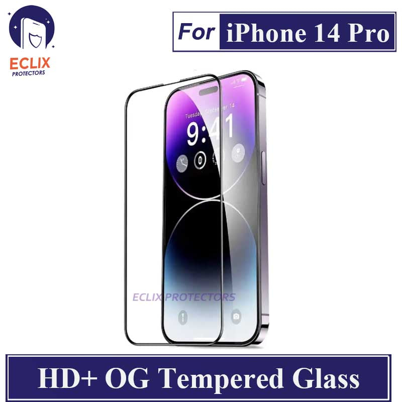 ECLIX iPhone 14 Pro Tempered Glass OG HD Plus Screen Protector Black Borders For Apple iPhone 14 Pro - Transparent