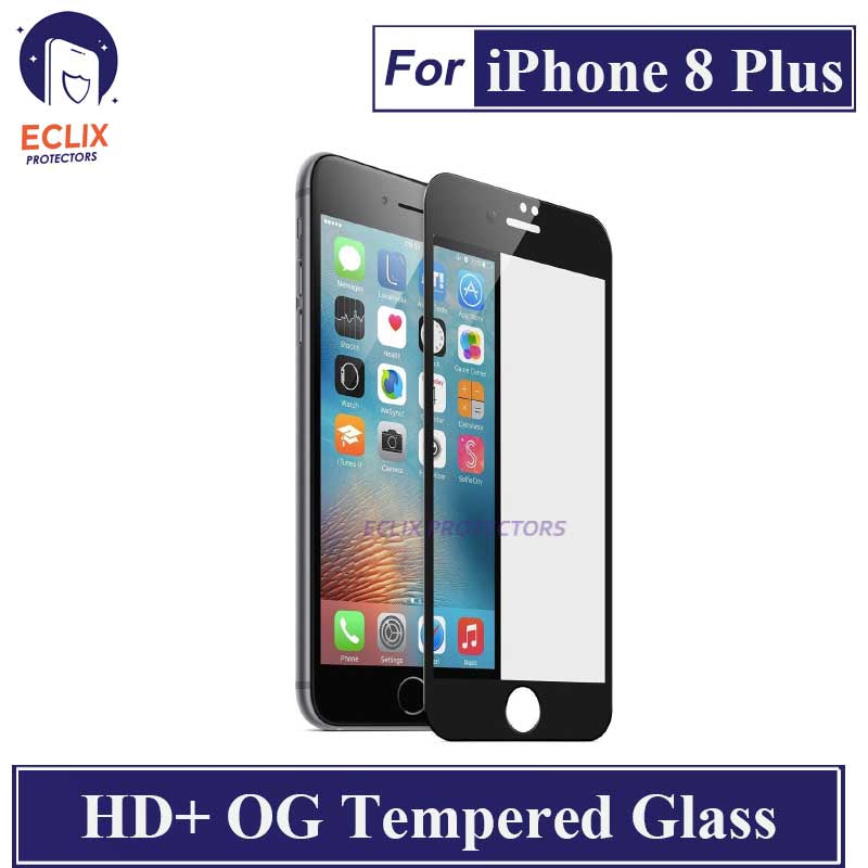 ECLIX iPhone 8 Plus Tempered Glass OG HD Plus Screen Protector Black Borders For Apple iPhone 8G Plus - Transparent