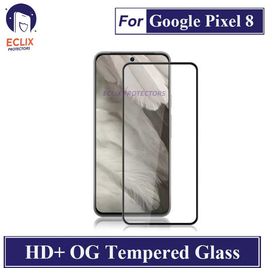 ECLIX Google Pixel 8 Tempered Glass OG HD Plus Screen Protector Black Borders For Pixel 8 - Transparent