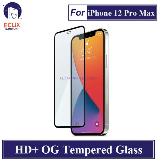 ECLIX iPhone 12 Pro Max Tempered Glass OG HD Plus Screen Protector Black Borders For Apple iPhone 12 Pro Max - Transparent