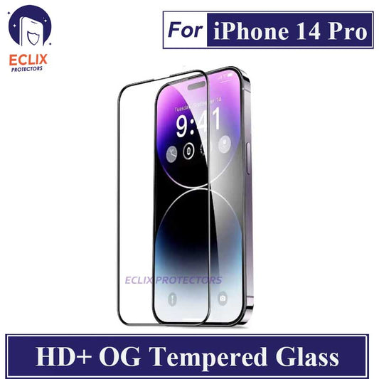 ECLIX iPhone 14 Pro Tempered Glass OG HD Plus Screen Protector Black Borders For Apple iPhone 14 Pro - Transparent