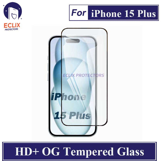 ECLIX iPhone 15 Plus Tempered Glass OG HD Plus Screen Protector Black Borders For Apple iPhone 15 Plus - Transparent