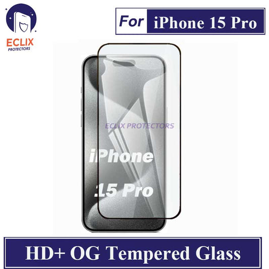 ECLIX iPhone 15 Pro Tempered Glass OG HD Plus Screen Protector Black Borders For Apple iPhone 15 Pro - Transparent
