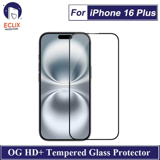 ECLIX iPhone 16 Plus Tempered Glass OG HD Plus Screen Protector Premium Quality Best for Smooth Touch Experience with Black Borders For Apple iPhone 16+ Plus - Transparent