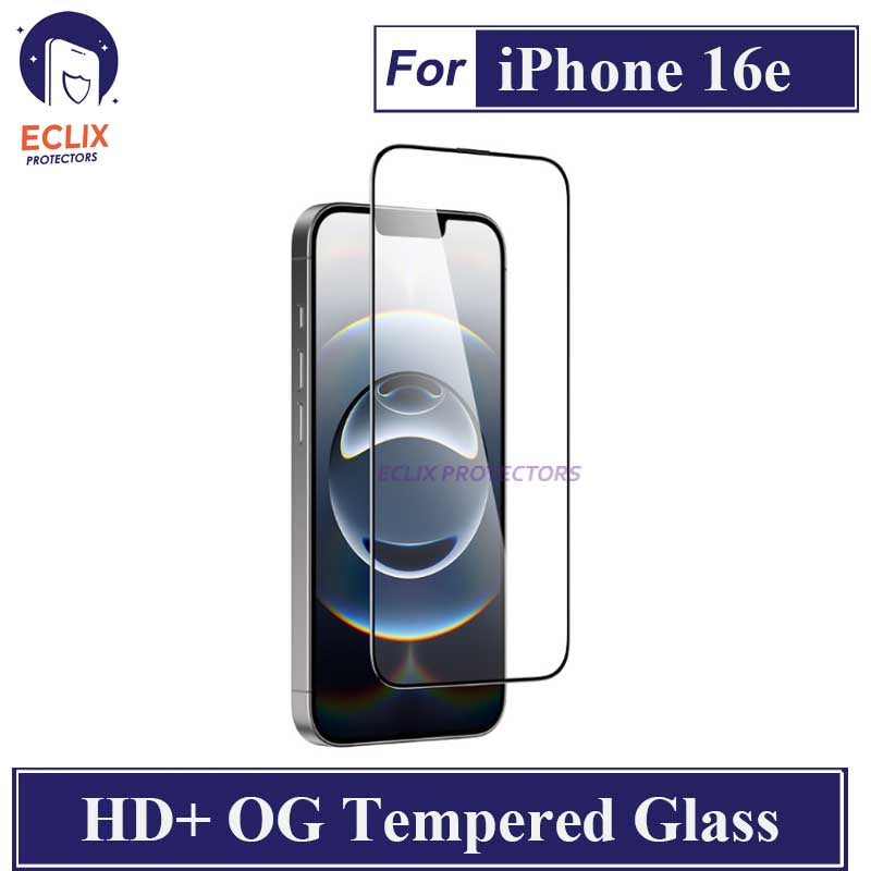 ECLIX iPhone 16e Tempered Glass OG HD Plus Screen Protector Black Borders For Apple iPhone 16 E - Transparent