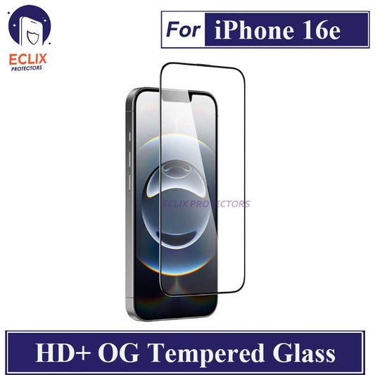 ECLIX iPhone 16e Tempered Glass OG HD Plus Screen Protector Black Borders For Apple iPhone 16 E - Transparent