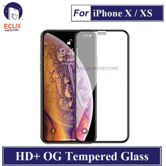 ECLIX iPhone X / XS Tempered Glass OG HD Plus Screen Protector Black Borders For Apple iPhone X / 10 / XS - Transparent